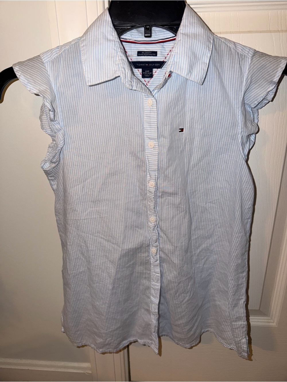 Tommy Hilfiger Light Blue Thin-Striped Sleeveless Button-Down Shirt